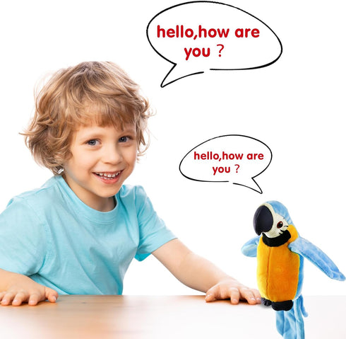 Houwsbaby 9'' Blue Electronic Musical Talking Parrot Plush Toy - Interactive Toy, Recording Stuffed Animal for Kid Girl