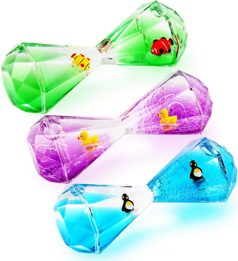 YUE Motion Liquid Motion Bubbler, Floating Sea Creatures, Diamond Shaped Timer, Purple Liquid with Duck Toys