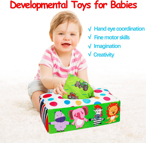 Baby Toys Montessori Tissue Box Toys for Babies Infants 0-6 6-12 Months, Educational Crinkle Toy for 1 2 Year Old Boys