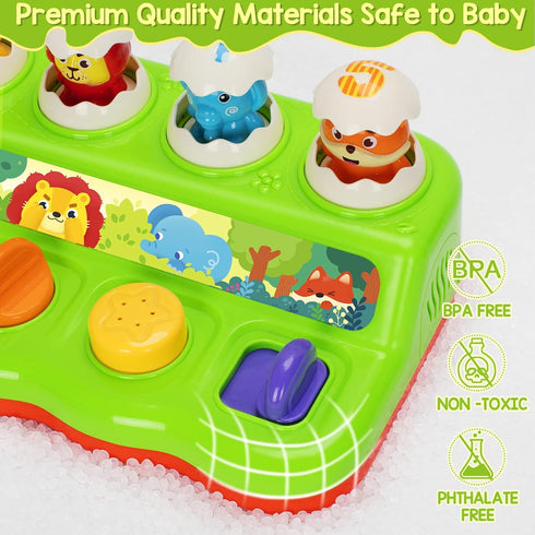 YEEBAY Pop Up Animals Toy with Music & Sound, Early Developmental Toy for 12-18 Months Baby, Infants & Toddlers