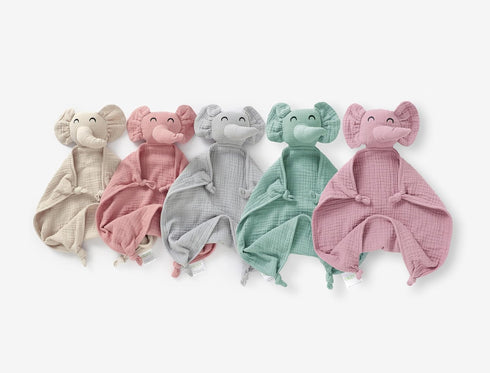 Organic Elephant Loveys for Babies, Muslin Security Blankets, Soft Snuggle Animals for Newborns, Violet