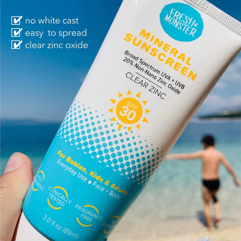 Fresh Monster Daily Kids Sunscreen, SPF 30, Clear Non-Nano Zinc Oxide, Reef Safe, Hypoallergenic for Kids