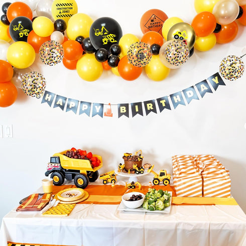 12 Inch Construction Balloons, Gold Black Yellow Orange Confetti Balloons for Boy Baby Shower Construction Themed