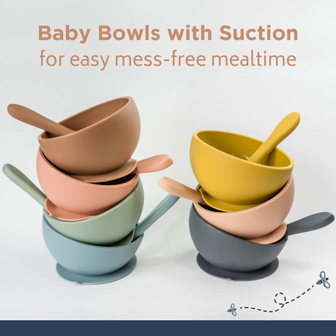Babeehive Goods Bowls | Stress-Free, Mess-Free Mealtime | Food-Grade Silicone | Sturdy Suction Bowl and Soft Silicone Spoon | Soft, Flexible Silicone | Perfectly Sized, BPA-Free (Mustard) by EST 2020 BABEEHIVE FINE BABY GOODS