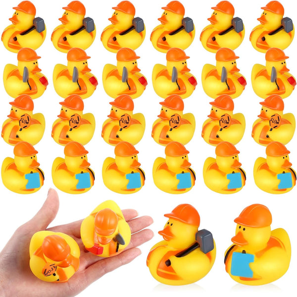 DEEKIN 50 Pcs Construction Worker Rubber Ducks, 2" Orange Hat Bath Toy for Birthday Party Favors