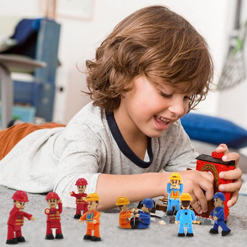 FUNERICA Community Helpers Figures for Kids, Firefighter, Construction Worker, Police Officer Toy Figurines