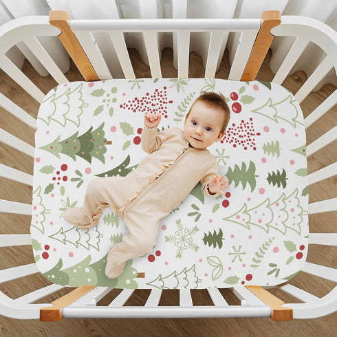 Jihqo Pack 39" 27" Cartoon Christmas Tree Crib Sheets for Boys Girls N Play Sheet Soft Breathable Mini Crib Sheets x