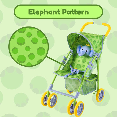 Baby Doll Stroller for Toddlers 1-3, Green Folding Baby Toy Stroller for Dolls, Pillow Animal Toy