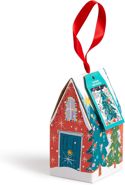 Galison Tree Decorating 130 Piece House Shaped Puzzle Ornament - Outdoors Tree Decorating Moment Under The Stars