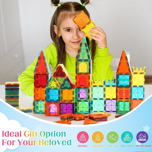OugerToy 104PCS 3-9, Magnetic Building Tiles, STEM Educational Stacking Blocks, Construction Toys for Kids Ages