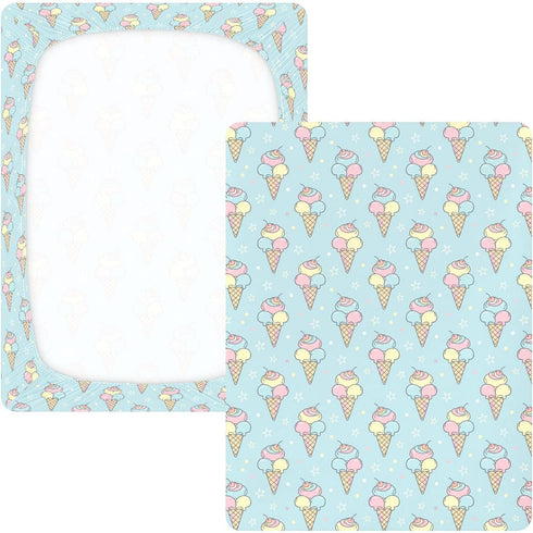 Jynexis 52x28 Ice Cream Star Blue Print Baby Crib Sheets, Cotton Fitted Crib Sheet, Soft Breathable, Fits Standard