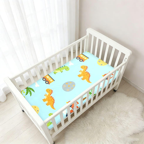 CZXW 52" 28" Cartoon Dinosaurs and Construction Vehicles Crib Sheets Fitted x Natural Cotton Soft & Breathable for Baby
