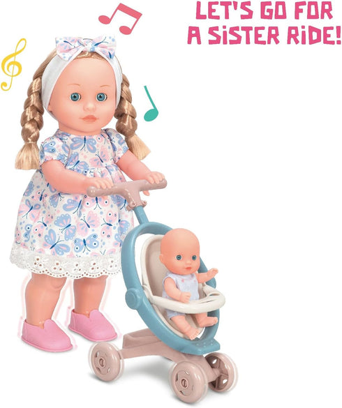 Dolls,16 Inches Set 3+ Mother Love Walking Interactive Baby Dolls with Stroller & Sister, Baby Dolls with Hair, Singing