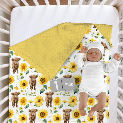 30 40 HawSkgFub Highland Cow Sunflower Mink Baby Blankets Dotted Backing Girls Shower Gift, Western Cowgirl Floral