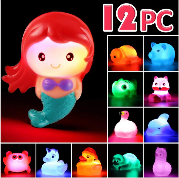 No Hole Bath Toy, 12 Pack Light Up Animal Tub Toys for Toddler Swimming Pool Party, Bathtub Game