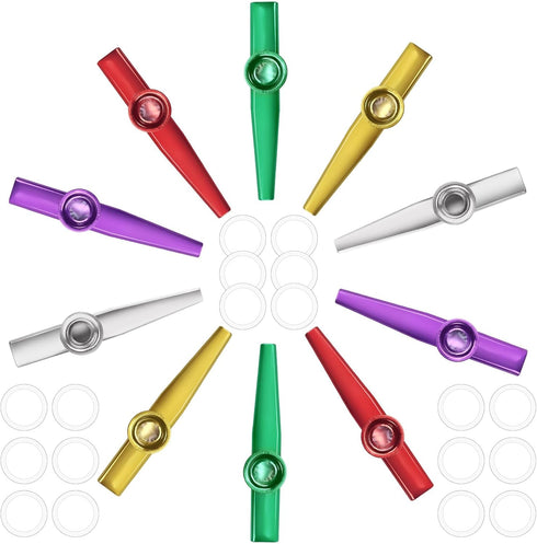 Bercoor 10 PCS Kazoos Musical Instruments, Metal Kazoos with 18 Flute Membranes for