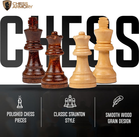 Chess Armory Premium Chess Set - Wooden Board Game with Portable Wood Case, Secure Storage for Kids and Adults (Walnut