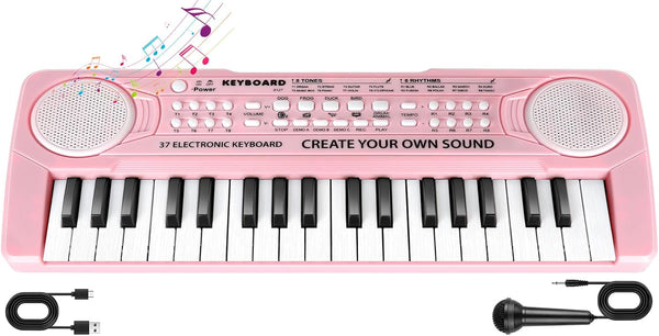 37 Key Pink Piano for Kids - Upgrade Keyboard Piano for Beginners - Music Toys for 3+ Year Old Girls and Boys