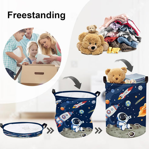 63L Space Rockets Laundry Hamper Cartoon Astronaut Large Storage Basket Planet Collapsible Parents Organizer Boys