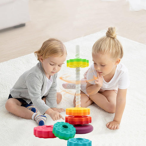 1-3 LUCKFUTURE Educational Spinning Stacking Toys, Rainbow Stacking Rings Baby Toy, Montessori Sensory Learning Toy