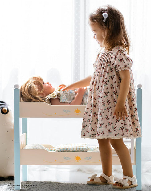 20 Inch WRP10 ROBUD Baby Doll Crib, Wooden Baby Doll Beds for Dolls, Blue Baby Doll Bunk Beds with Tulle, American Girl