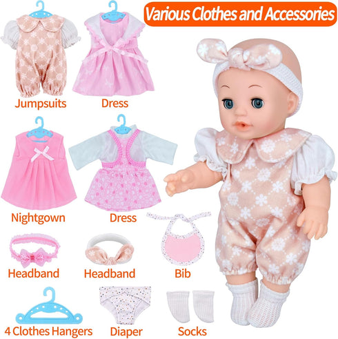 Besurejoy 12'' Playset 4 Bottle,Backpack Set Baby Doll with Outfits,Clothes Hanger,Swaddle