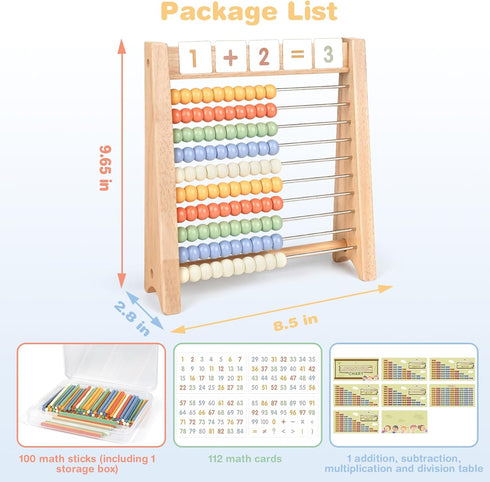 100 Counting 112 Counting Abacus for Kids Math - Wooden Abacus with Sticks and Math Cards, Toys for Preschool Learning