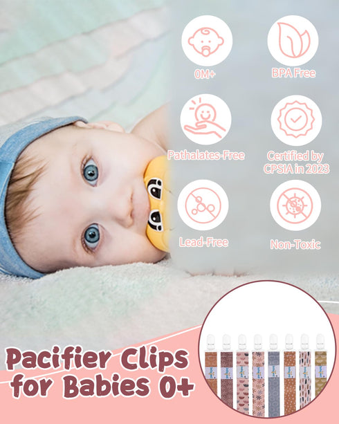 8 Pack, 8PB25 babygoal Baby Pacifier Clips Pacifier Holder Clips Fits for Most Pacifier and Binkies-Neutral Color