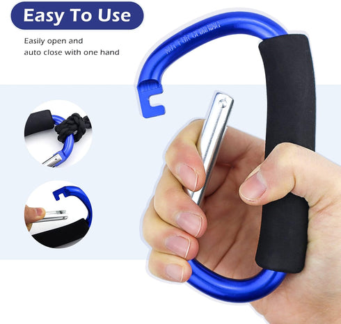 JIALEEY Grocery Bag Shopping Bag Holder - Multi Purpose Snap Hook Stroller Hook Set, Pack of 2, Blue
