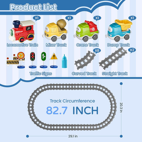Set 3 4 5 6 Electric Train for Toddlers with Sound & Lights, Magnetic Connection Train Toys with Tracks & Road Signs