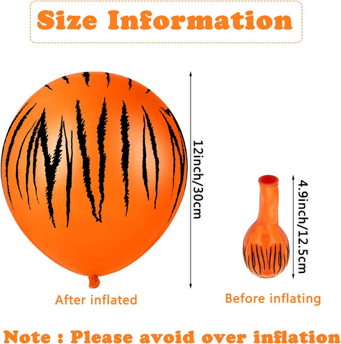 40 Tiger Balloons with Animal Print Stripes, Jungle Safari Theme for Zoo Party Supplies and Birthday Decoration