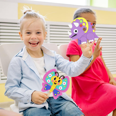 6 4+ VKPI Make Popstick Puppets Craft Kits for Kids, Foam Crafts, Story Time Toys for Ages Toddler, Dinosaurs