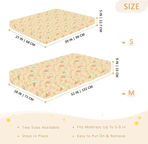 Jynexis 52x28 Ice Cream Heart Beige Pattern Baby Crib Sheets, Cotton Fitted Crib Sheet, Soft Breathable, Fits Standard