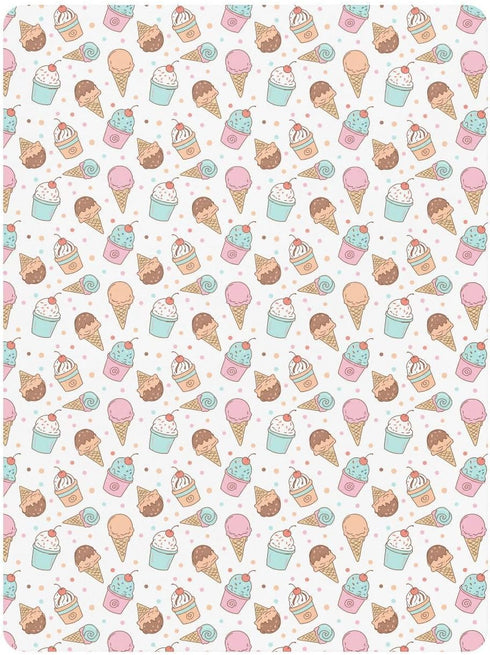 Jynexis White-3 52x28 Ice Cream Print Baby Crib Sheets, Cotton Fitted Crib Sheet, Soft Breathable, Fits Standard