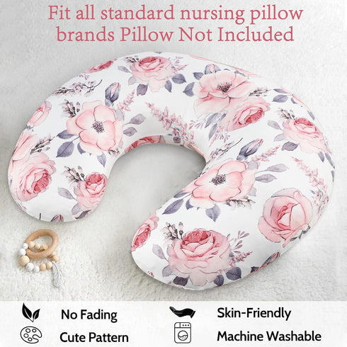 Nursing Pillow Cover Girls, Floral Breastfeeding Pillow Cover for Baby, Snug Fits Newborn Nursing Pillow Case, Super