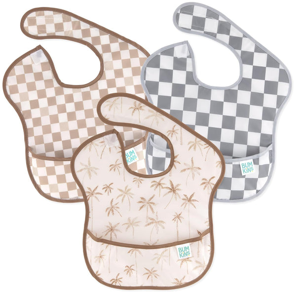 Bumkins Bibs for Girl or Boy, SuperBib Baby and Toddler for 6-24 Months, 3-pk Palms and Checks