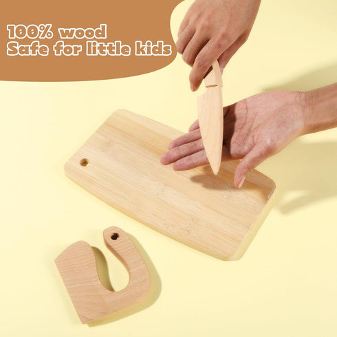 IHFAIO Set 8 Sets Kids Knife for Real Cooking, PCs Kids Cooking for Little Chef, Nature Wood Utensil