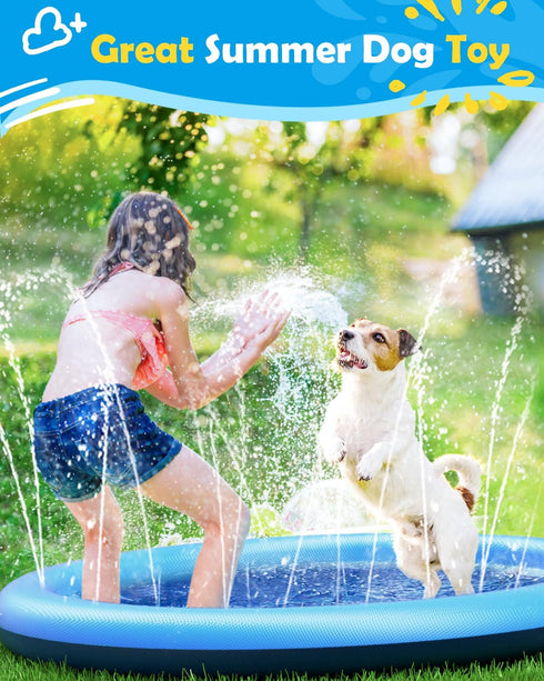 97" Summer Peteast Splash Pad for Dogs & Kids, Anti-Slip Doggie Splash Pad, Thicken Sprinkler Pool Outdoor Water Toys