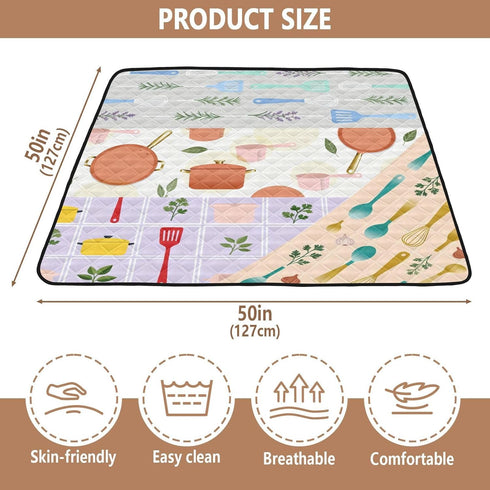 GuoChe 50'' 50'' Food Freshness Kitchen Utensils Pattern Cute Foldable Baby Activity Play Mat for Indoor Outdoor