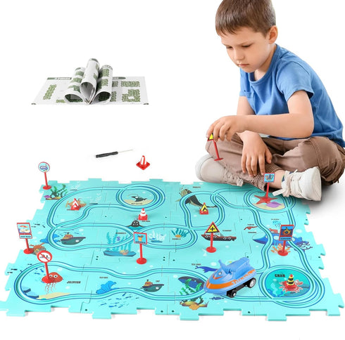 Puzzle Track Car Play Set, Plastic Puzzles for Kids Ages 3-5 with