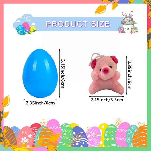 12 Pack JIALWEN Filled Easter Eggs with Plush Animal, Easter Basket Stuffers Plastic Easter Eggs Prefilled Surprise