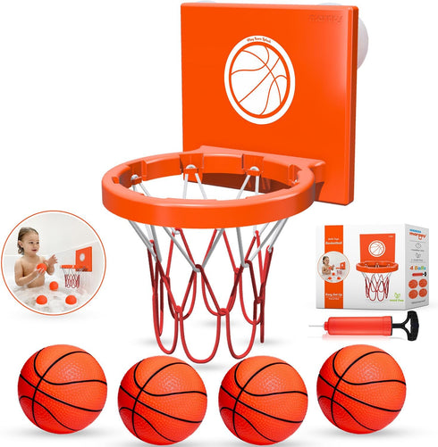 Bath Toys - Bathtub Basketball Hoop for Kids, Mini Basketball Hoop with 3 Suction Cups and 4 Soft Balls