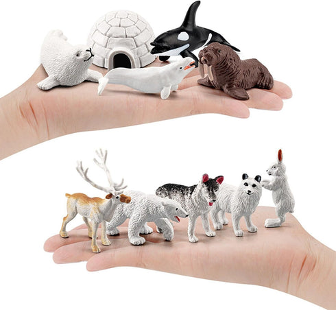 15 Set ONEST Pieces Mini Arctic Animals Figurines Polar Animal Toys Plastic Arctic Tundra Deer Toy Animal Small White