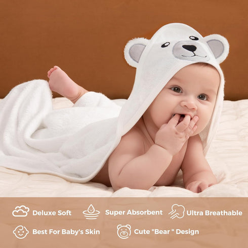 Momcozy Set, Baby Bath Towel Baby Towel with Hood and Baby Washcloth|Baby Bath Glove, Extremely Soft, Breathable
