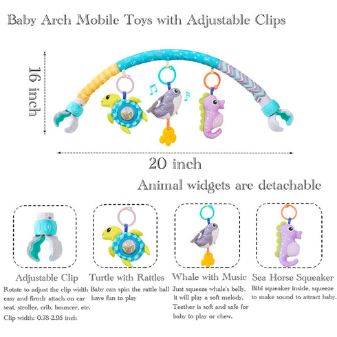 ORZIZRO 0 6 12 Baby Stroller Arch Toys, Crib Mobile for Infants Adjustable Bassinet Mobile with Universal Clamp