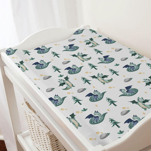 Watercolor Fairy Tale Dragon Trees Stars Changing Pad Covers – Soft Stretchy Snug Fitted Baby Changing Pad Mats