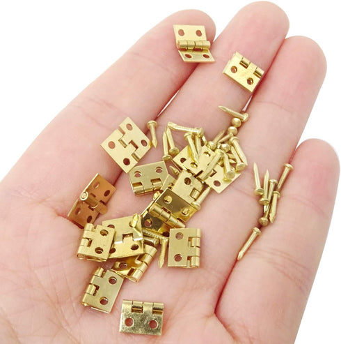 Honbay 50PCS Miniature Dollhouse Hinges, Tiny Hardware Accessories with 200PCS Screws (Gold)
