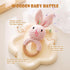 Wooden Baby Rattle, Crochet Bunny Rattle with Wood Ring, Newborn Animal Toy, Infant Pink Bunny Wood Rattle (Bunny-3)