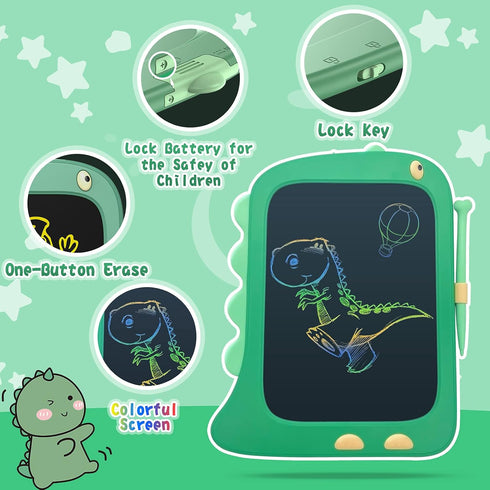8.5 Inch 2-6 ORSEN LCD Doodle Board Tablet Toy - Green Dinosaur Drawing Pad for Kids Years Old - Christmas and Birthday