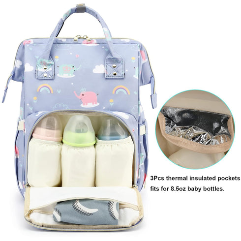 Yusudan Backpack Elephant Diaper Bag for Baby Girls, Mom Waterproof Large Nappy Bags for Women